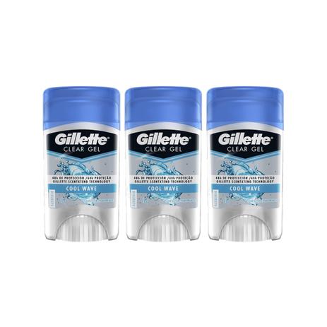 Kit com 3 Desodorantes Gillette Antitranspirante Clear Gel Cool Wave 45g Menor preço em Kit com 3 Desodorantes Gillette Antitranspirante Clear Gel Cool Wave 45g