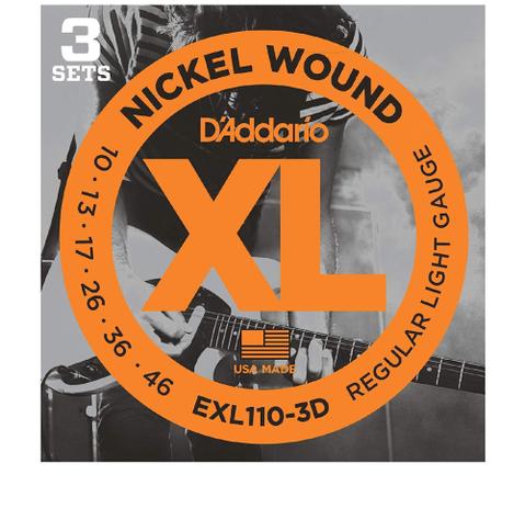 Kit com 3 Encordoamento Daddario para Guitarra EXL110-3D 010-046 - D'Addario Menor preço em Kit com 3 Encordoamento Daddario para Guitarra EXL110-3D 010-046 - D'Addario