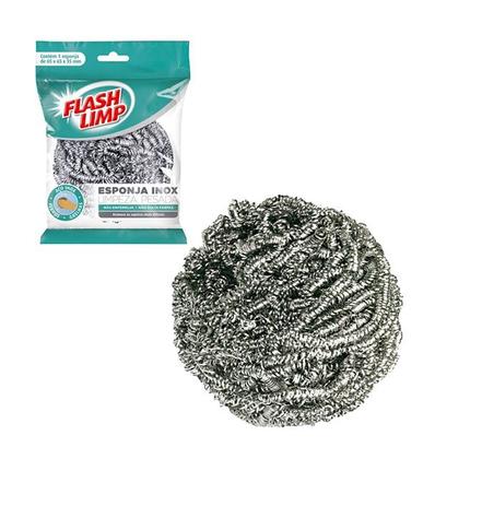 Kit com 3 esponjas bucha de aço para limpeza pesada flash limp Menor preço em Kit com 3 esponjas bucha de aço para limpeza pesada flash limp