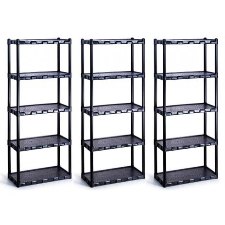 Kit Com 3 Estante Modular Em Plástico Com 5 Prateleiras Preta - Agraplast Menor preço em Kit Com 3 Estante Modular Em Plástico Com 5 Prateleiras Preta - Agraplast