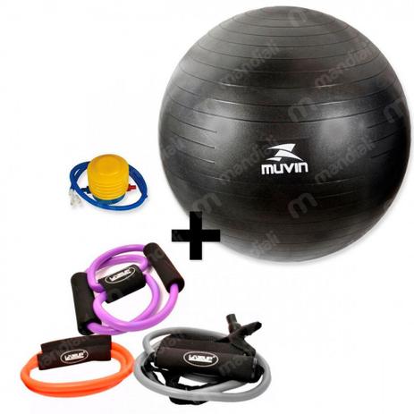 Kit com 3 Extensores Tensao Media + Bola Suica 65 Cm Preta Liveup Menor preço em Kit com 3 Extensores Tensao Media + Bola Suica 65 Cm Preta Liveup