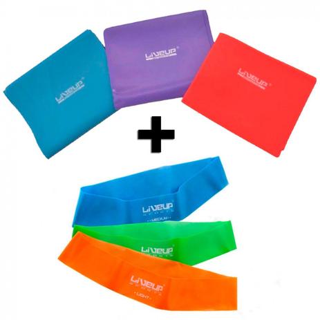 Kit com 3 Faixas Elasticas + 3 Mini Band Forte, Media e Leve Liveup Menor preço em Kit com 3 Faixas Elasticas + 3 Mini Band Forte, Media e Leve Liveup