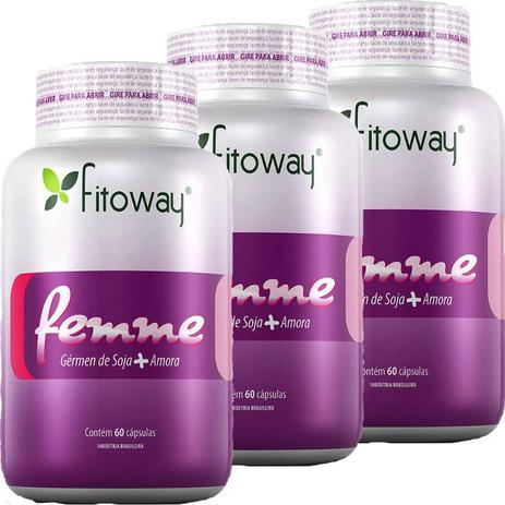 KIT COM 3 Femme Fitoway (Amora + Germen Soja) - 60 Cáps - Ffitoway Menor preço em KIT COM 3 Femme Fitoway (Amora + Germen Soja) - 60 Cáps - Ffitoway