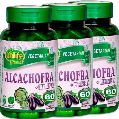 Kit com 3 Frascos de Alcachofra com Berinjela Unilife 60 cápsulas Menor preço em Kit com 3 Frascos de Alcachofra com Berinjela Unilife 60 cápsulas