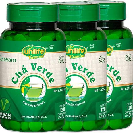 Kit com 3 Frascos de Chá verde Comprimidos Biodream Unilife 120 comprimidos 400mg Menor preço em Kit com 3 Frascos de Chá verde Comprimidos Biodream Unilife 120 comprimidos 400mg
