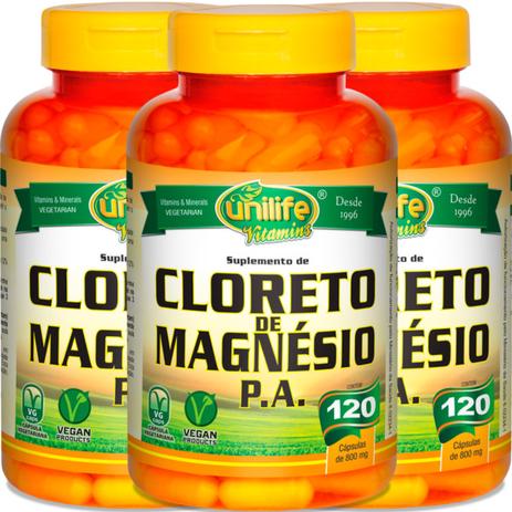 Kit com 3 Frascos de Cloreto de Magnésio P.A. Unilife 120 capsulas 800mg é boa?