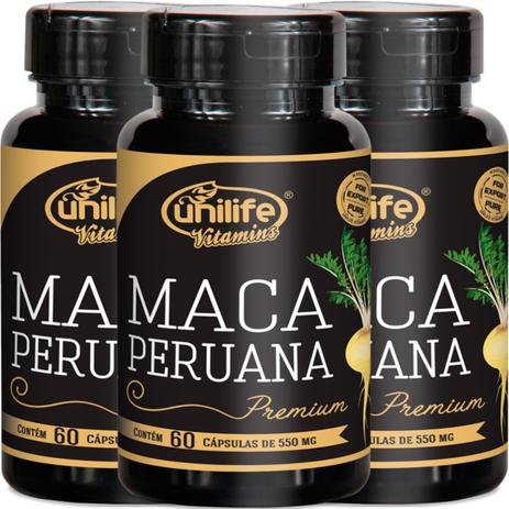 Kit com 3 Frascos de Maca Peruana Premium Pura Unilife 60 capsulas 550mg Menor preço em Kit com 3 Frascos de Maca Peruana Premium Pura Unilife 60 capsulas 550mg