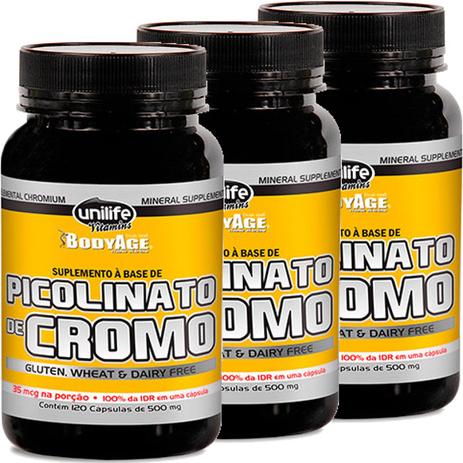 Kit com 3 Frascos de Picolinato de Cromo Unilife 120 capsulas 500mg Menor preço em Kit com 3 Frascos de Picolinato de Cromo Unilife 120 capsulas 500mg