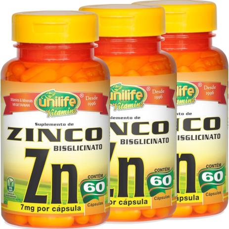 Kit com 3 Frascos de Zinco ZN Quelato Unilife 60 Cápsulas Menor preço em Kit com 3 Frascos de Zinco ZN Quelato Unilife 60 Cápsulas