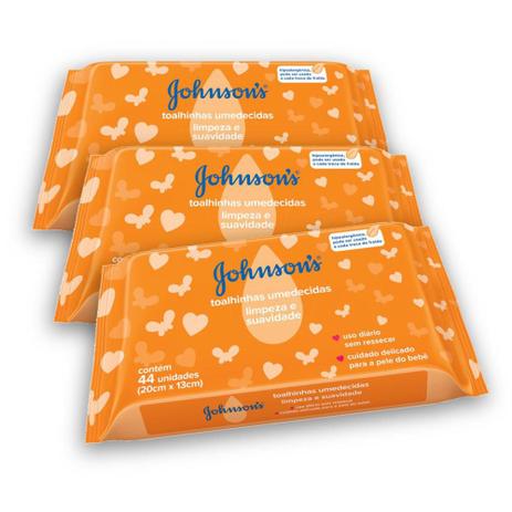 Kit com 3 Lenços Umedecidos JOHNSONS Baby Limpeza e Suavidade 44 UN Menor preço em Kit com 3 Lenços Umedecidos JOHNSONS Baby Limpeza e Suavidade 44 UN