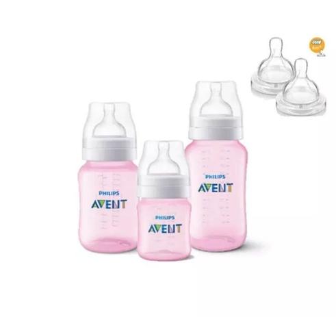Kit Com 3 Mamadeiras Avent Classic+ Rosa E Bico N4 - Philips avent Menor preço em Kit Com 3 Mamadeiras Avent Classic+ Rosa E Bico N4 - Philips avent