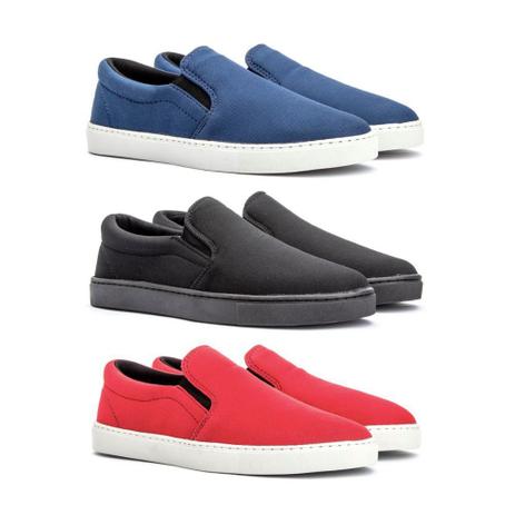 Kit com 3 Pares de Sapato Masculino Iate Slip On - Azul/Preto/Vermelho -  Rosa Helena - Slipper / Slip On Masculino - Magazine Luiza