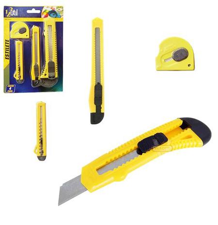Kit com 3 peças - 2 estiletes + 1 cortador - 123 util Menor preço em Kit com 3 peças - 2 estiletes + 1 cortador - 123 util