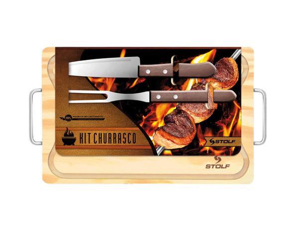 Kit com 3 Peças Tábua Faca Garfo para Churrasco 855 Stolf Menor preço em Kit com 3 Peças Tábua Faca Garfo para Churrasco 855 Stolf