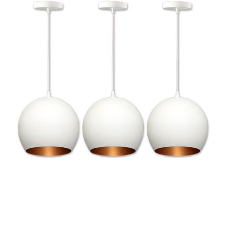 Kit Com 3 Pendentes Bola/Cocão Branco com Cobre - Dfs Menor preço em Kit Com 3 Pendentes Bola/Cocão Branco com Cobre - Dfs