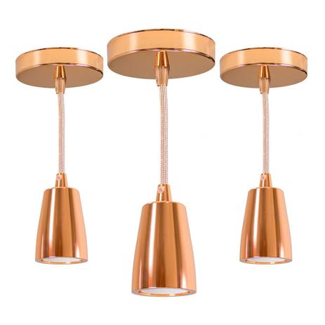 Kit com 3 Pendentes Metal Maciço Cabo Encapado Vintage E27 Cobre Rosê St942 - Starlumen Menor preço em Kit com 3 Pendentes Metal Maciço Cabo Encapado Vintage E27 Cobre Rosê St942 - Starlumen