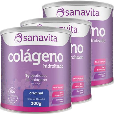 Kit com 3 potes de Colágeno Hidrolisado Original Sanavita 300g Menor preço em Kit com 3 potes de Colágeno Hidrolisado Original Sanavita 300g