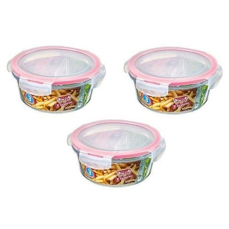 Kit com 3 Potes de Vidro Redondo com Divisoria 800ML Sanremo SR79 Menor preço em Kit com 3 Potes de Vidro Redondo com Divisoria 800ML Sanremo SR79