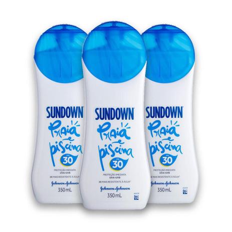 Kit com 3 Protetores Solar SUNDOWN Praia e Piscina FPS 30 350ml - Johnsons Menor preço em Kit com 3 Protetores Solar SUNDOWN Praia e Piscina FPS 30 350ml - Johnsons