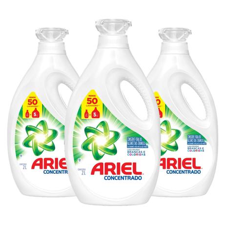 Kit Com 3 Sabão Líquido Ariel 50 Lavagens 2l Menor preço em Kit Com 3 Sabão Líquido Ariel 50 Lavagens 2l