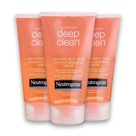 Kit com 3 Sabonetes Facial NEUTROGENA DEEP CLEAN Gel Grapefruit 150g - Neutrogena Menor preço em Kit com 3 Sabonetes Facial NEUTROGENA DEEP CLEAN Gel Grapefruit 150g - Neutrogena