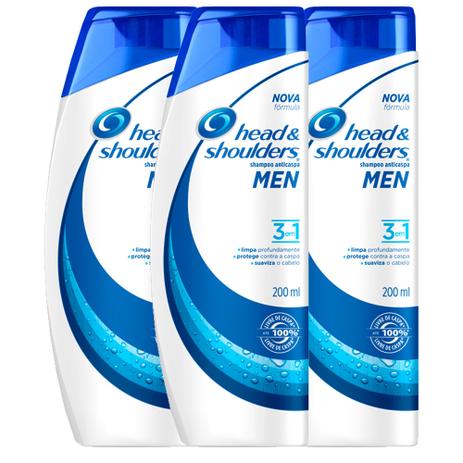 Kit com 3 Shampoos Head Shoulders Anticaspa 3 em 1 Masculino 200ml Menor preço em Kit com 3 Shampoos Head Shoulders Anticaspa 3 em 1 Masculino 200ml