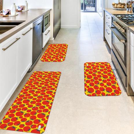 Kit com 3 Tapetes de Cozinha Mdecore Tomate Amarelo Menor preço em Kit com 3 Tapetes de Cozinha Mdecore Tomate Amarelo