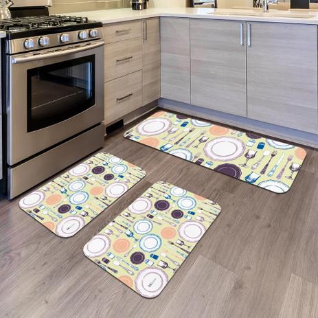 Kit com 3 Tapetes de Cozinha Mdecore Utensílios Verde Menor preço em Kit com 3 Tapetes de Cozinha Mdecore Utensílios Verde