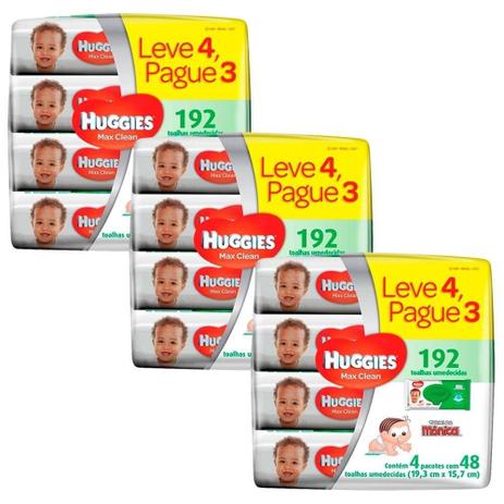 KIT com 3 Toalhas Umedecidas Huggies Max Clean 4x48 Leve 4 Pague 3 Menor preço em KIT com 3 Toalhas Umedecidas Huggies Max Clean 4x48 Leve 4 Pague 3