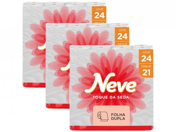 Kit com 3 Unidades de Papel Higiênico - Folha Dupla Neve Toque de Seda 24 Rolos Cada Menor preço em Kit com 3 Unidades de Papel Higiênico - Folha Dupla Neve Toque de Seda 24 Rolos Cada