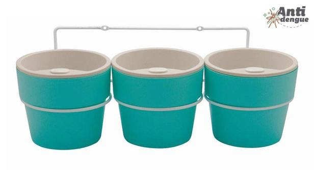 Kit com 3 Vasos Autoirrigáveis Médio Azul e Suporte - ou Menor preço em Kit com 3 Vasos Autoirrigáveis Médio Azul e Suporte - ou