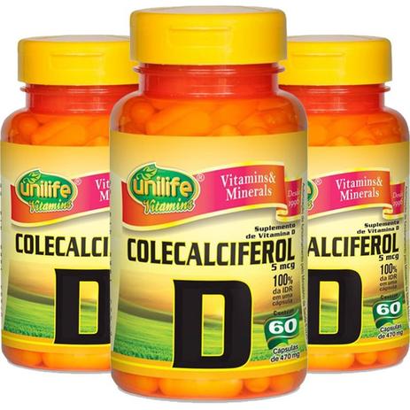 Kit com 3 Vitamina d colecalciferol 60 cápsulas Unilife Menor preço em Kit com 3 Vitamina d colecalciferol 60 cápsulas Unilife