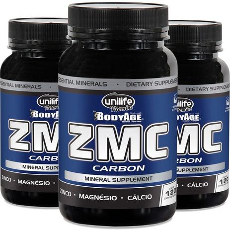 Kit com 3 ZMC carbon cálcio, zinco e magnésio 120caps Unilife Menor preço em Kit com 3 ZMC carbon cálcio, zinco e magnésio 120caps Unilife