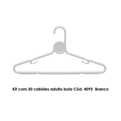 Kit com 30 cabides adulto bola Cód. 4093 Branco - Bell plastic Menor preço em Kit com 30 cabides adulto bola Cód. 4093 Branco - Bell plastic