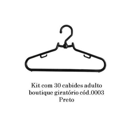 Kit com 30 cabides adulto boutique giratório cód.0003 Preto - Bell plastic Menor preço em Kit com 30 cabides adulto boutique giratório cód.0003 Preto - Bell plastic