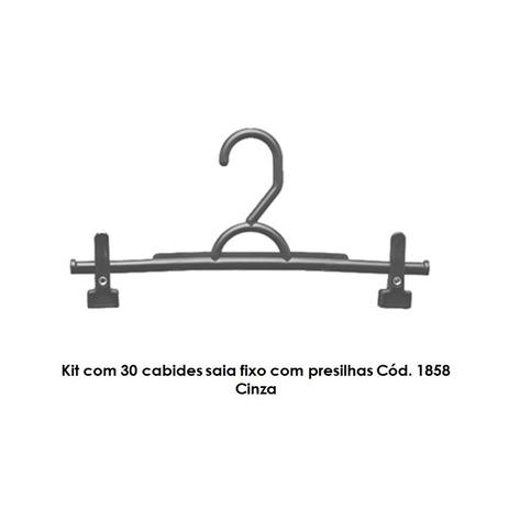 Kit com 30 cabides saia fixo com presilhas Cód. 1858 Cinza - Bell plastic Menor preço em Kit com 30 cabides saia fixo com presilhas Cód. 1858 Cinza - Bell plastic