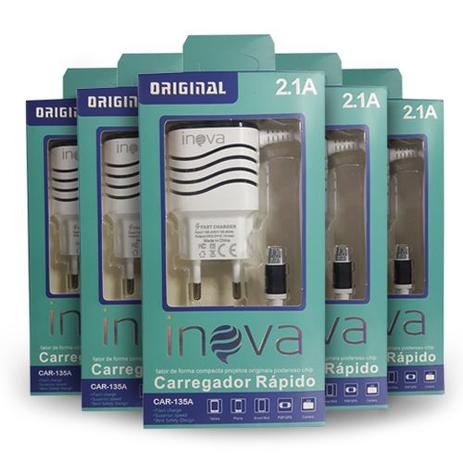 Kit com 30 unidades Carregador de Celular V8 2.1A Carregamento Rápido CAR135A Inova Menor preço em Kit com 30 unidades Carregador de Celular V8 2.1A Carregamento Rápido CAR135A Inova