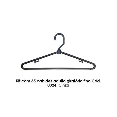 Kit com 35 cabides adulto giratório fino Cód. 0324 Cinza - Bell plastic Menor preço em Kit com 35 cabides adulto giratório fino Cód. 0324 Cinza - Bell plastic