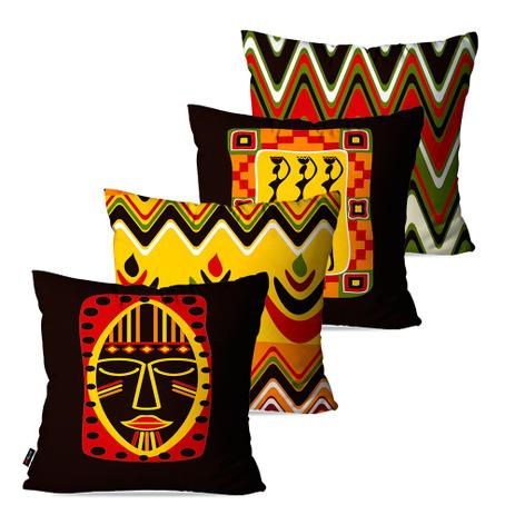Kit com 4 Almofadas Decorativas Tribo Mascara - Pump up Menor preço em Kit com 4 Almofadas Decorativas Tribo Mascara - Pump up