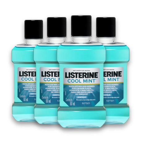 Kit com 4 Antissépticos Bucal LISTERINE Cool Mint Mini 60ml Menor preço em Kit com 4 Antissépticos Bucal LISTERINE Cool Mint Mini 60ml