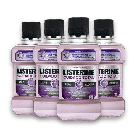 Kit com 4 Antissépticos Bucal LISTERINE Cuidado Total ZERO 250ml Menor preço em Kit com 4 Antissépticos Bucal LISTERINE Cuidado Total ZERO 250ml