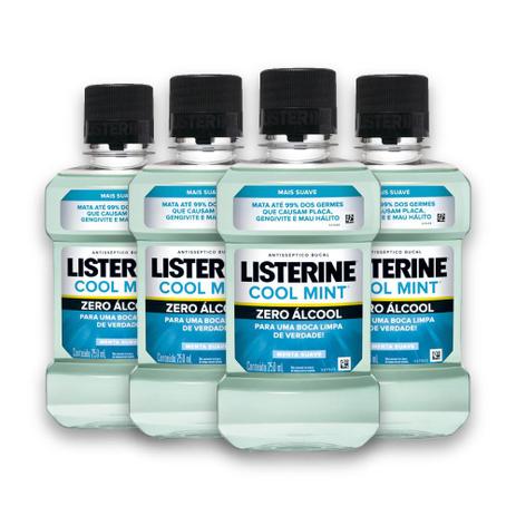 Kit com 4 Antissépticos Bucal LISTERINE ZERO 250ml - Johnsons Menor preço em Kit com 4 Antissépticos Bucal LISTERINE ZERO 250ml - Johnsons
