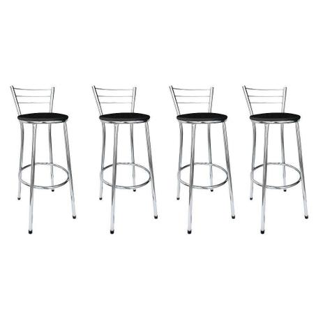 Kit com 4 Banquetas Bistrô Aço Cromado E Assento Preto - 5448 Menor preço em Kit com 4 Banquetas Bistrô Aço Cromado E Assento Preto - 5448
