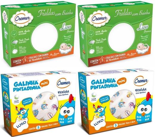 Kit Com 4 Caixas de Fralda De Pano Luxo Com Bainha - Cremer - 70x68cm Menor preço em Kit Com 4 Caixas de Fralda De Pano Luxo Com Bainha - Cremer - 70x68cm