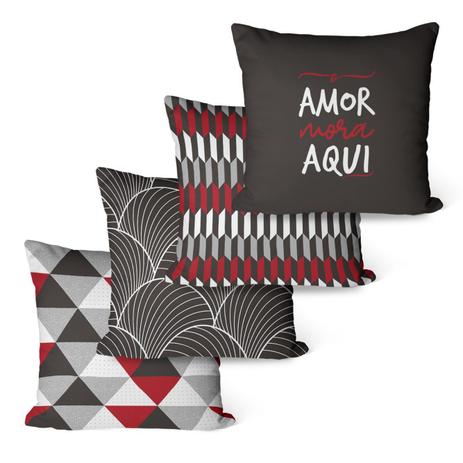 Kit Com 4 Capas Para Almofadas Amor Mora Aqui - Decoradois Menor preço em Kit Com 4 Capas Para Almofadas Amor Mora Aqui - Decoradois
