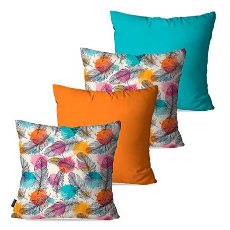 Kit com 4 Capas para Almofadas Decorativas Laranja Penas e Respingos - Pump up Menor preço em Kit com 4 Capas para Almofadas Decorativas Laranja Penas e Respingos - Pump up