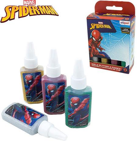 Kit com 4 colas glitter colors spider-man - Etipel Menor preço em Kit com 4 colas glitter colors spider-man - Etipel