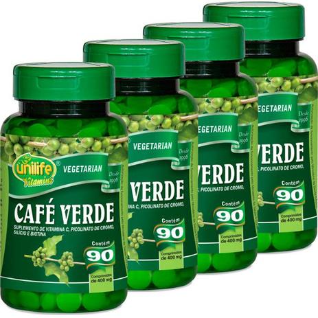 Menor preço em Kit com 4 Frascos de Café Verde Unilife 90 Comp 400mg