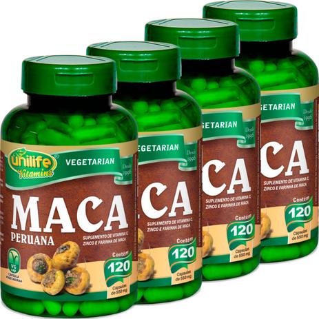 Kit com 4 Frascos de Maca Peruana Com Vitamina C e Zinco Unilife 120 capsulas 550mg Menor preço em Kit com 4 Frascos de Maca Peruana Com Vitamina C e Zinco Unilife 120 capsulas 550mg