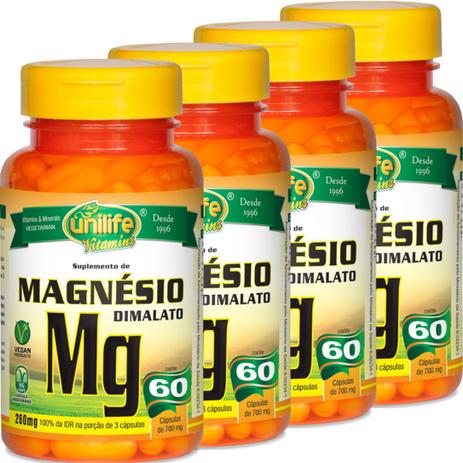 Kit com 4 Frascos de Magnésio Dimalato Unilife 60 capsulas 700mg Menor preço em Kit com 4 Frascos de Magnésio Dimalato Unilife 60 capsulas 700mg